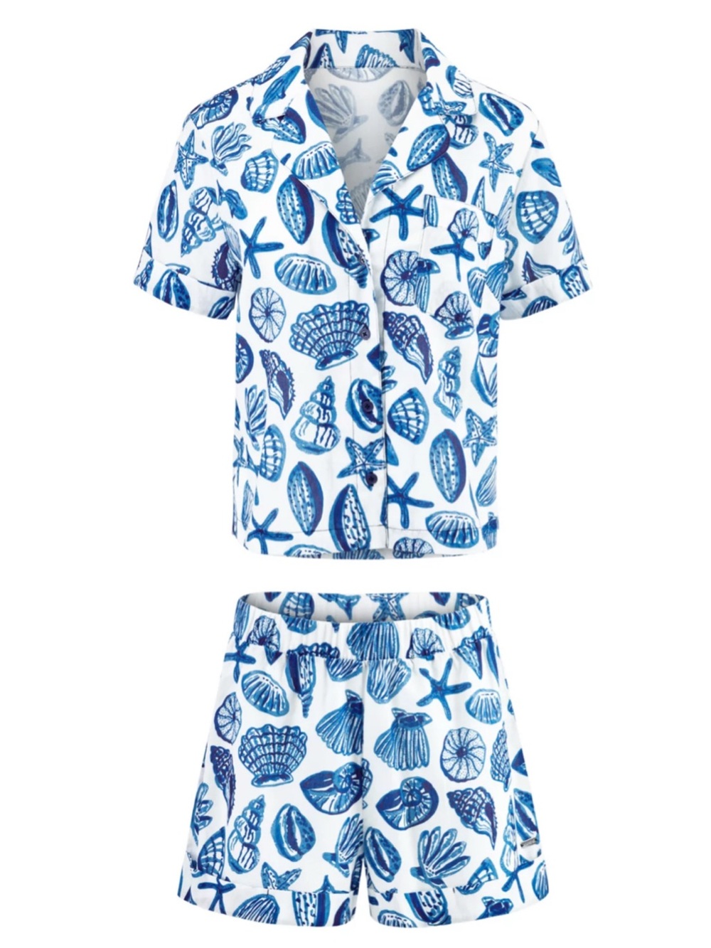 Adore Me Shell Print Blue and White Short Sleeve and Short PJ Set